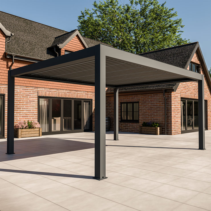 Bracken Outdoors Meridian 5m x 4m Grey Motorised Aluminium Garden Pergola with LED Lights