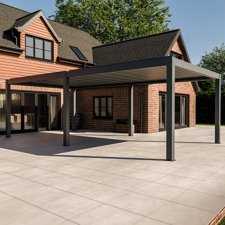 Bracken Outdoors Meridian 8m x 4m Motorised Grey Aluminium Garden Pergola with LED Lights