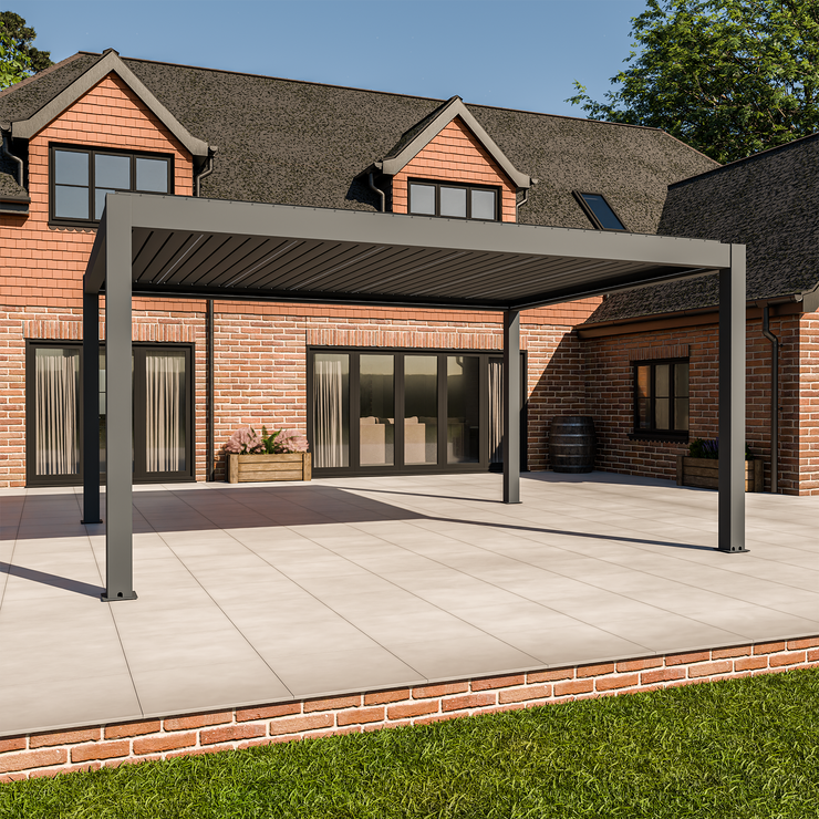 Bracken Outdoors Meridian 5m x 4m Grey Motorised Aluminium Garden Pergola with LED Lights