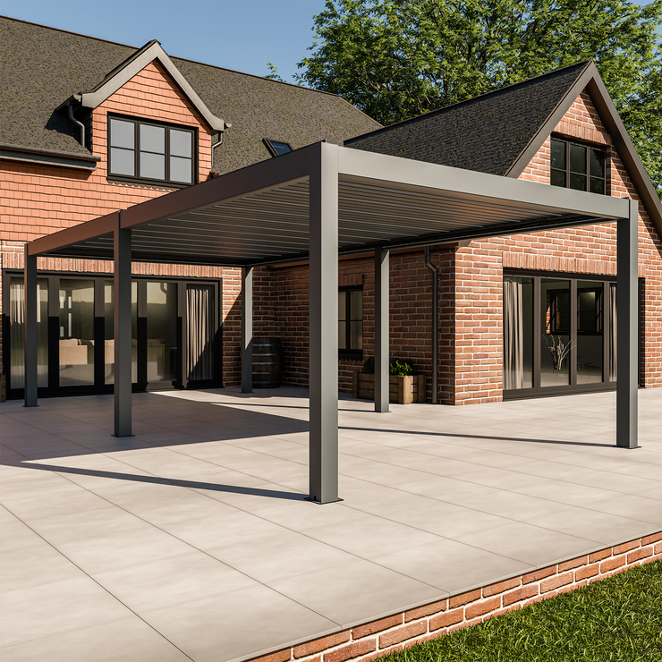 Bracken Outdoors Meridian 8m x 4m Motorised Grey Aluminium Garden Pergola with LED Lights