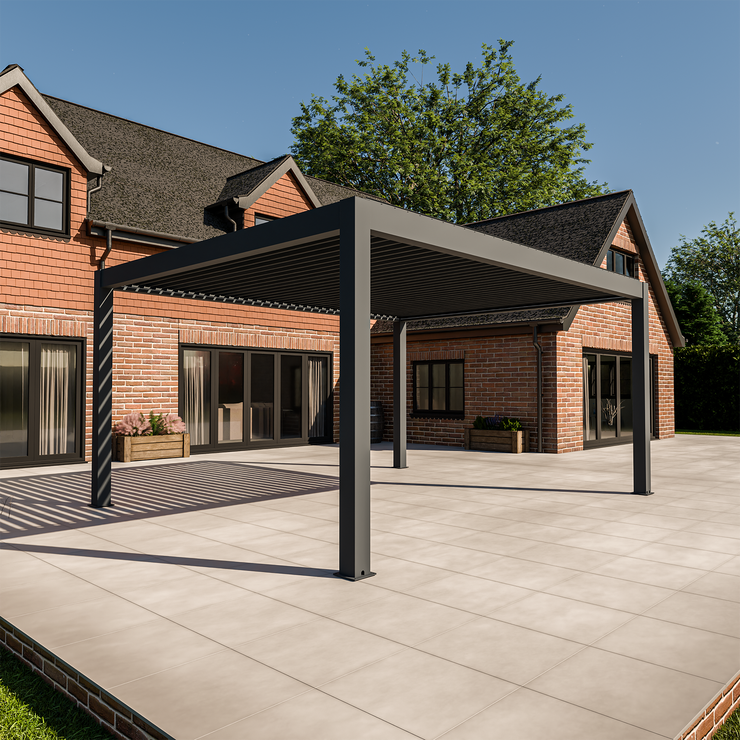 Bracken Outdoors Meridian 5m x 4m Grey Motorised Aluminium Garden Pergola with LED Lights