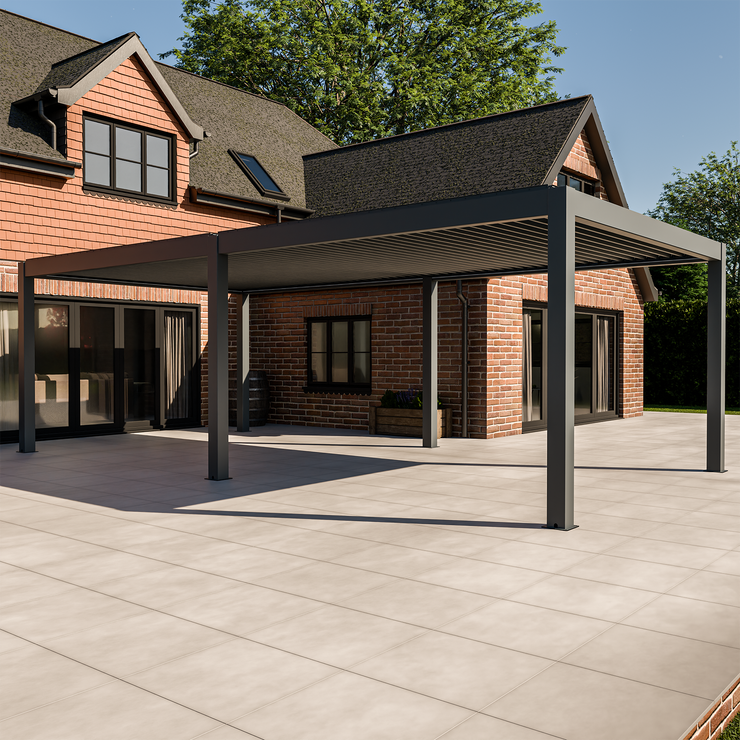 Bracken Outdoors Meridian 8m x 4m Motorised Grey Aluminium Garden Pergola with LED Lights