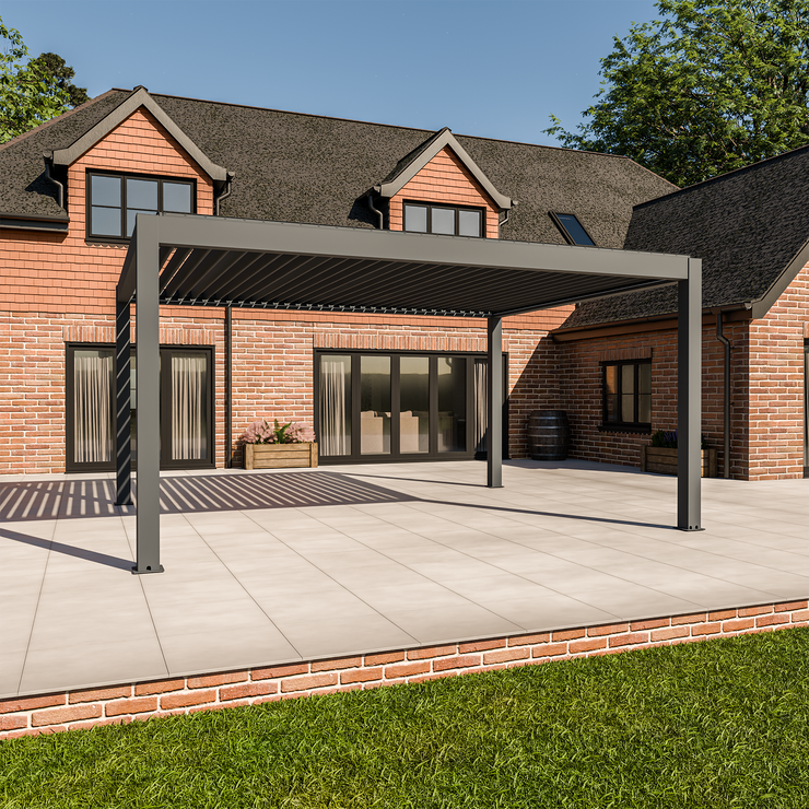 Bracken Outdoors Meridian 5m x 4m Grey Motorised Aluminium Garden Pergola with LED Lights