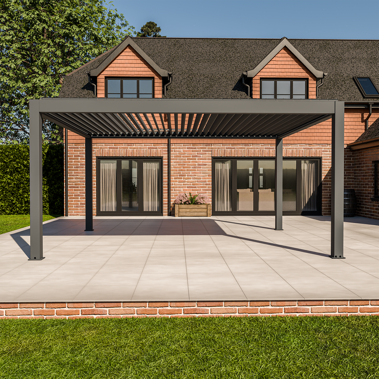 Bracken Outdoors Meridian 5m x 4m Grey Motorised Aluminium Garden Pergola with LED Lights