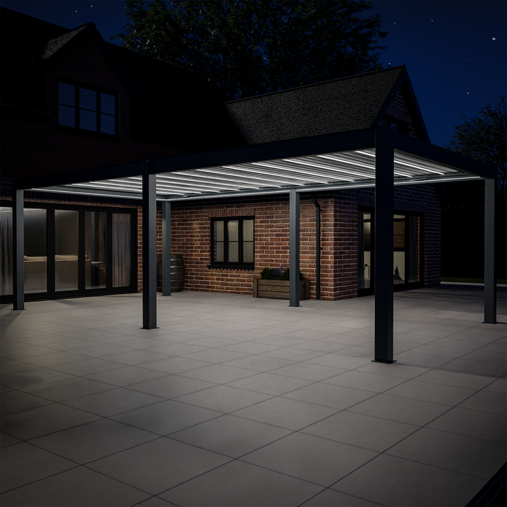 Bracken Outdoors Meridian 8m x 4m Motorised Grey Aluminium Garden Pergola with LED Lights