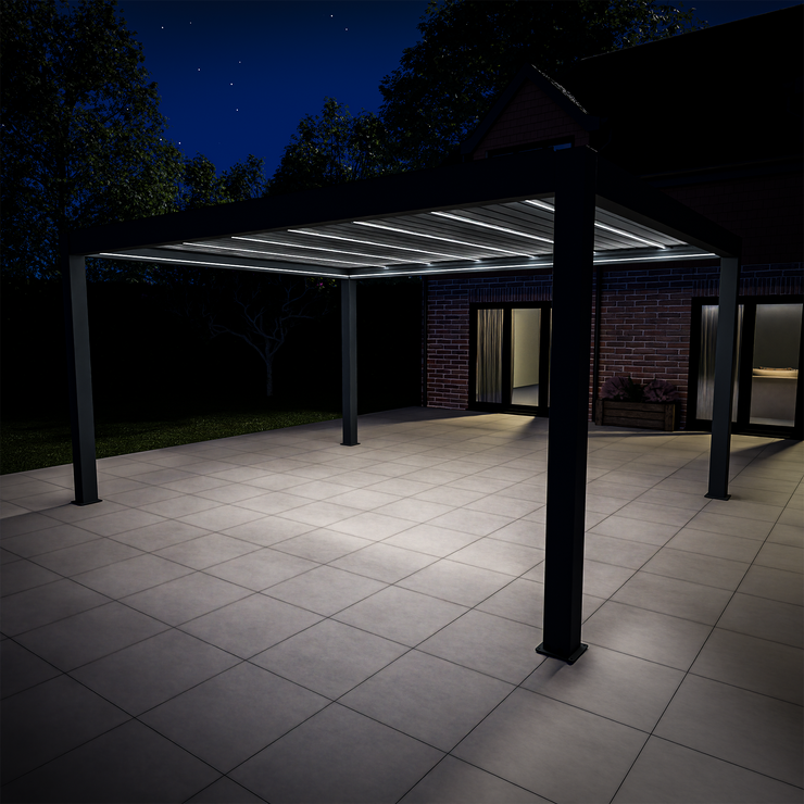Bracken Outdoors Meridian 5m x 4m Grey Motorised Aluminium Garden Pergola with LED Lights