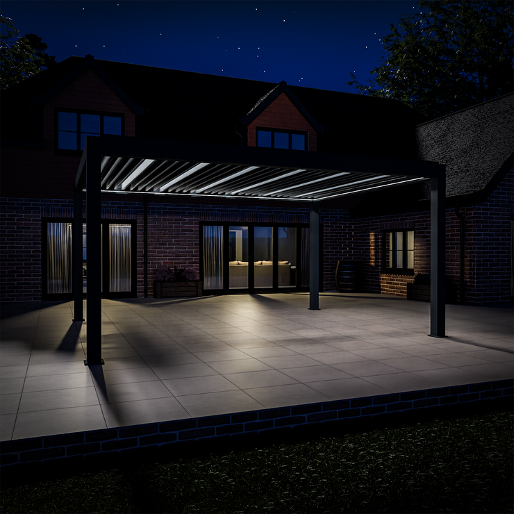 Bracken Outdoors Meridian 5m x 4m Grey Motorised Aluminium Garden Pergola with LED Lights