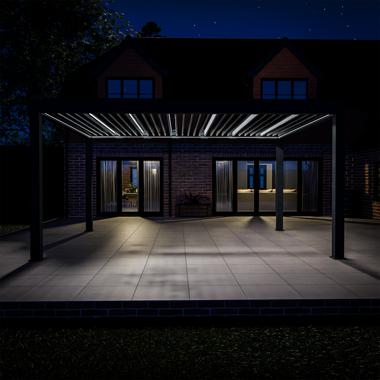 Bracken Outdoors Meridian 5m x 4m Grey Motorised Aluminium Garden Pergola with LED Lights