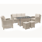 Kettler Palma Signature Oyster Wicker Outdoor Casual Dining Lounge Sofa Set with Fire Pit Table