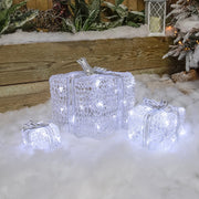 Set of 3 Soft Acrylic Light Up Christmas Parcels with 59 White/Warm White LEDs