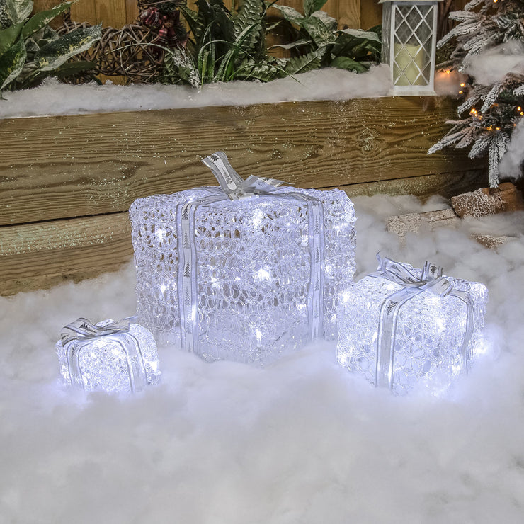 Set of 3 Soft Acrylic Light Up Christmas Parcels with 59 White/Warm White LEDs