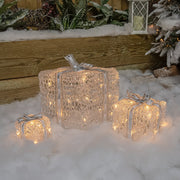 Set of 3 Soft Acrylic Light Up Christmas Parcels with 59 White/Warm White LEDs