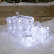 Set of 3 Soft Acrylic Light Up Christmas Parcels with 59 White/Warm White LEDs