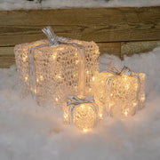 Set of 3 Soft Acrylic Light Up Christmas Parcels with 59 White/Warm White LEDs