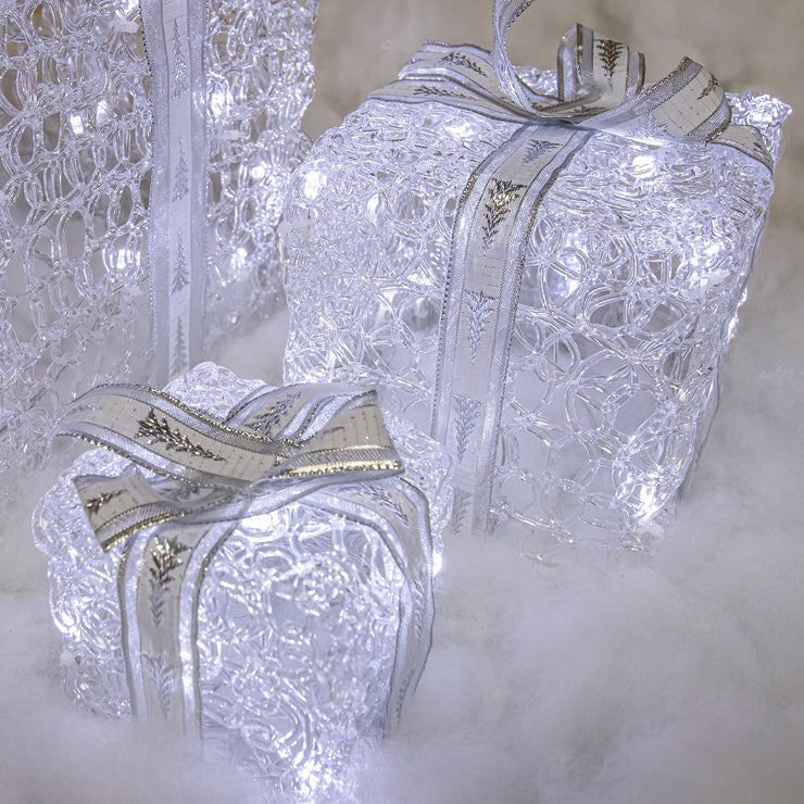 Set of 3 Soft Acrylic Light Up Christmas Parcels with 59 White/Warm White LEDs