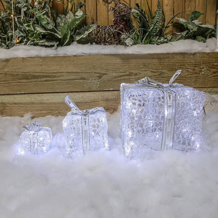 Set of 3 Soft Acrylic Light Up Christmas Parcels with 59 White/Warm White LEDs