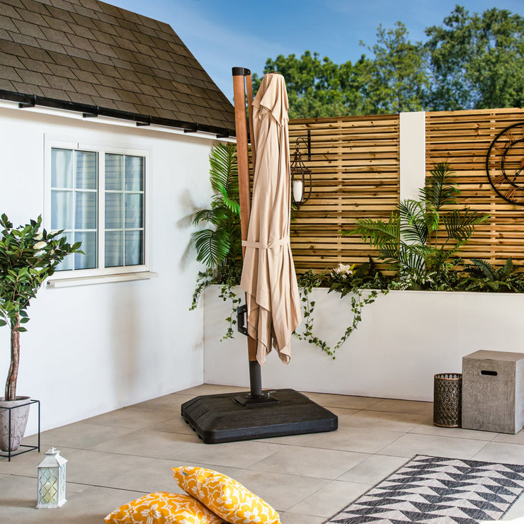 Bracken Outdoors Verona Sand 3m x 3m Square Wood Effect Cantilever Parasol