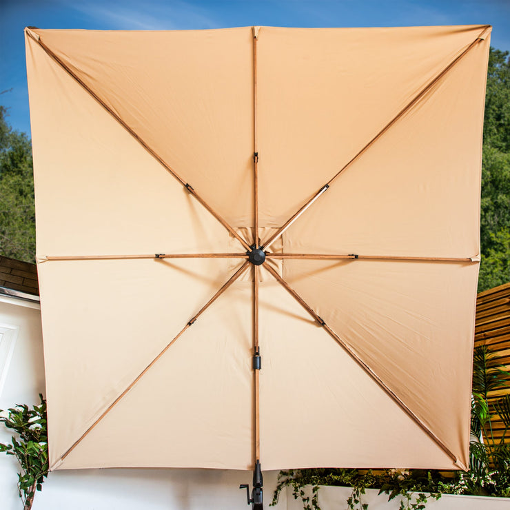 Bracken Outdoors Verona Sand 3m x 3m Square Wood Effect Cantilever Parasol