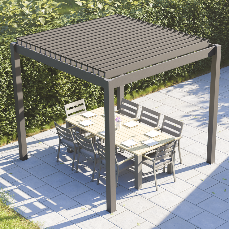 Bracken Outdoors Gemini 3m x 3m Grey Square Aluminium Garden Pergola