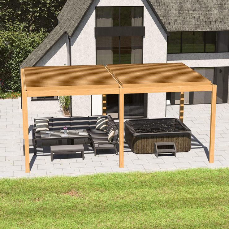 Bracken Outdoors Gemini 6m x 4m Wood Effect Rectangular Aluminium Garden Pergola