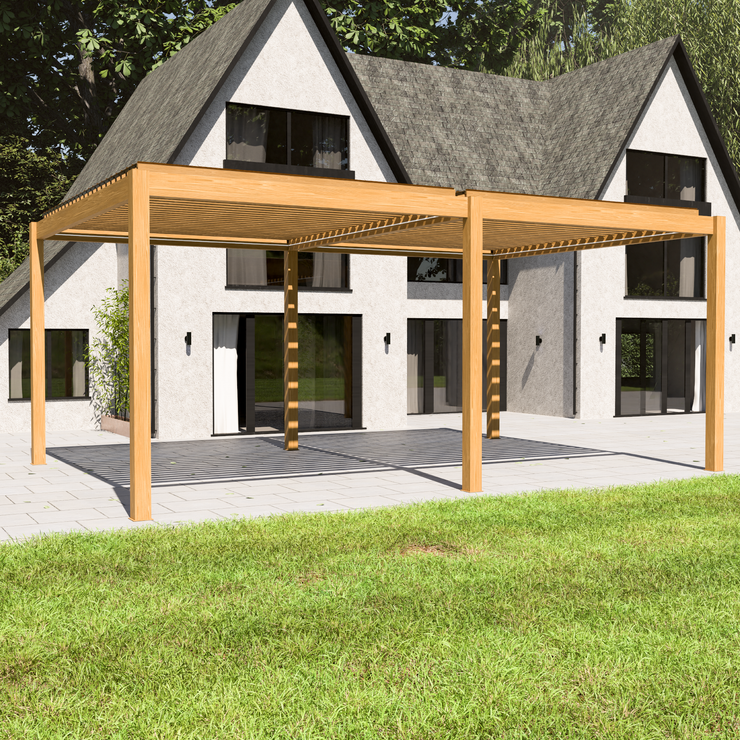 Bracken Outdoors Gemini 6m x 4m Wood Effect Rectangular Aluminium Garden Pergola