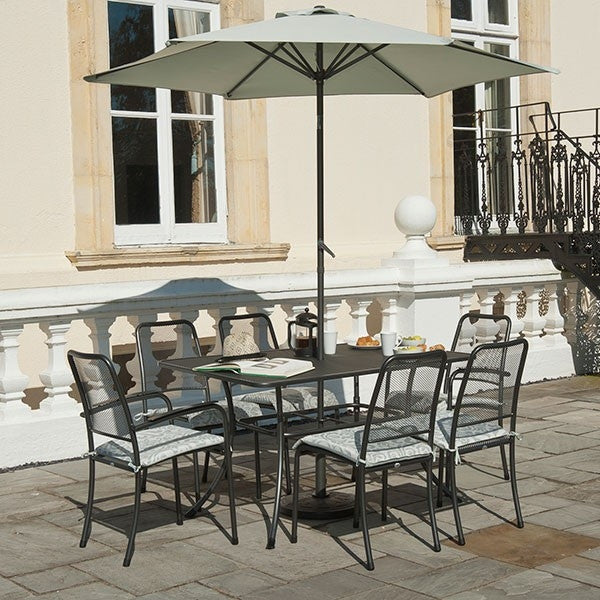 Alexander Rose Portofino 6 Seater Metal Garden Furniture Set with Rectangular Table, Armchairs & Side Chairs