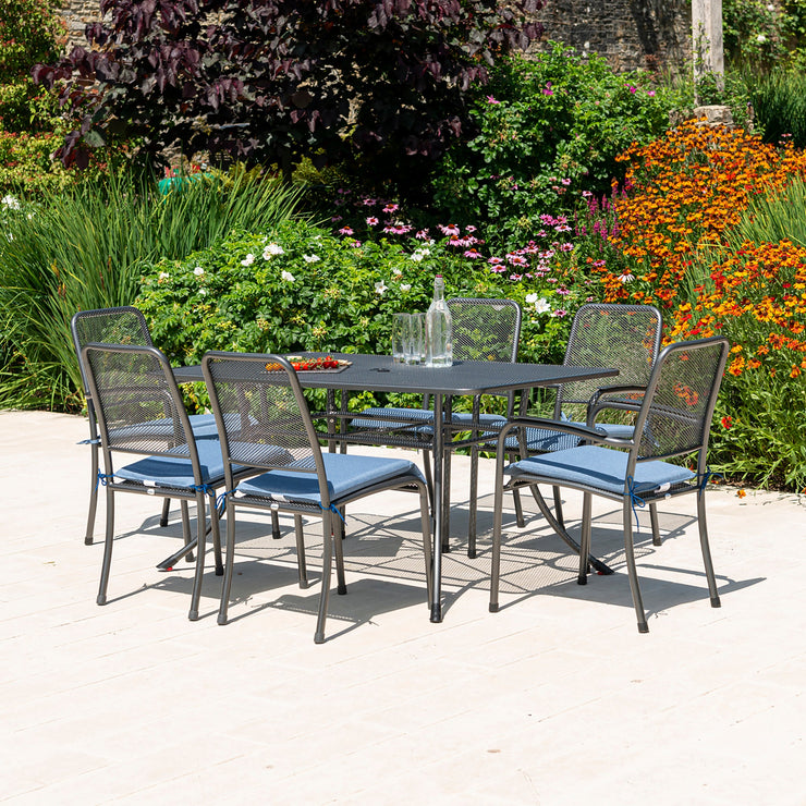 Alexander Rose Portofino 6 Seater Metal Garden Furniture Set with Rectangular Table, Armchairs & Side Chairs