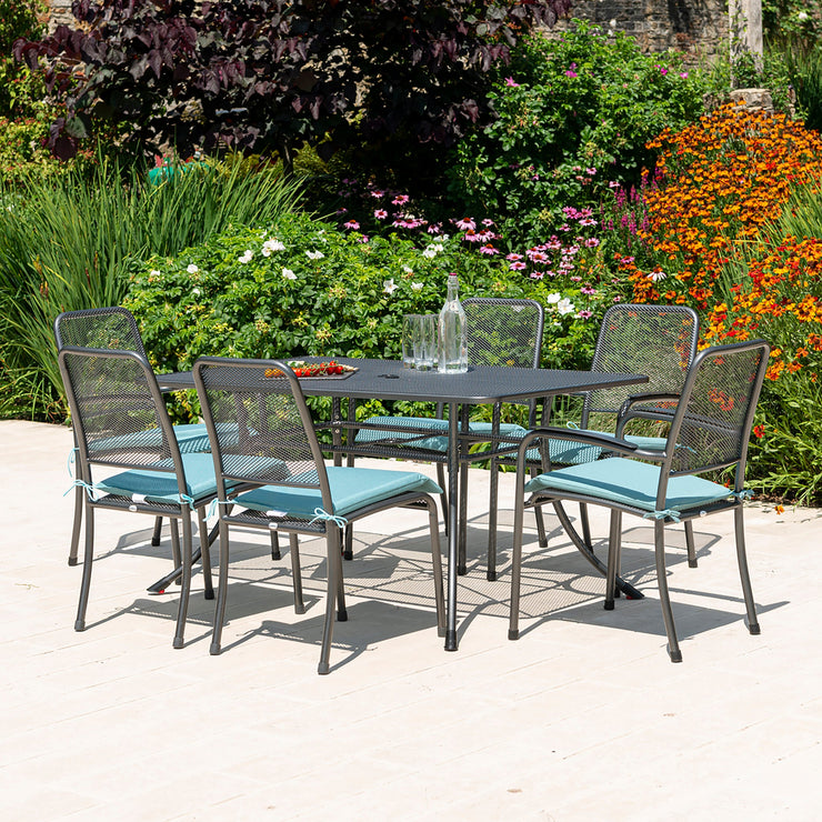 Alexander Rose Portofino 6 Seater Metal Garden Furniture Set with Rectangular Table, Armchairs & Side Chairs