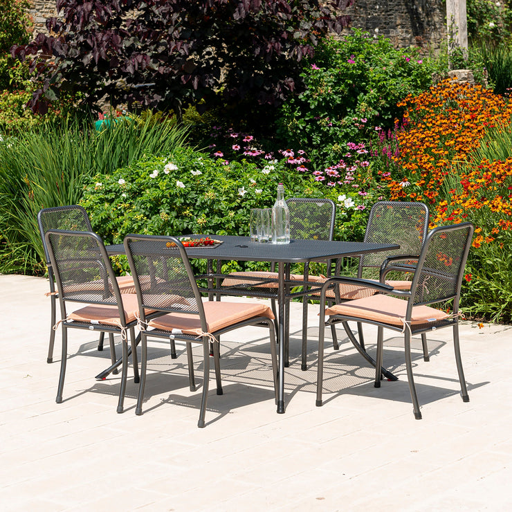 Alexander Rose Portofino 6 Seater Metal Garden Furniture Set with Rectangular Table, Armchairs & Side Chairs