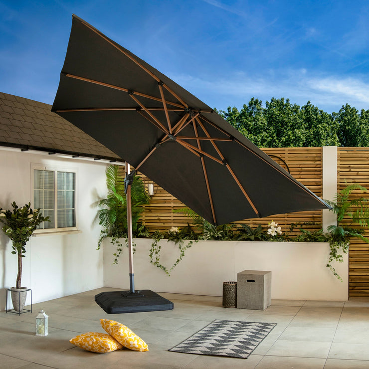Bracken Outdoors Verona Grey 3m x 3m Square Wood Effect Cantilever Parasol