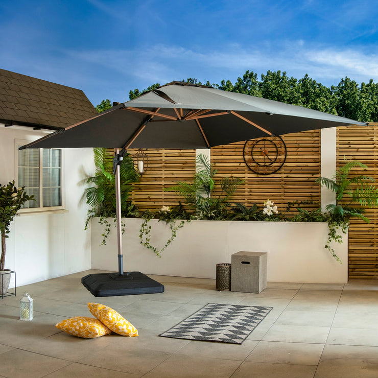 Bracken Outdoors Verona Grey 3m x 3m Square Wood Effect Cantilever Parasol