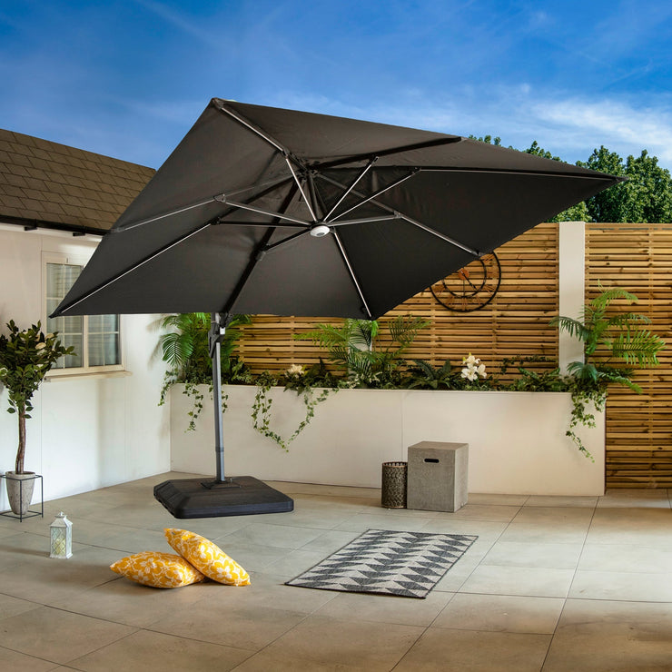 Bracken Outdoors Napoli Grey 3m x 3m Square Cantilever Parasol With LED Lights *Damaged Box*