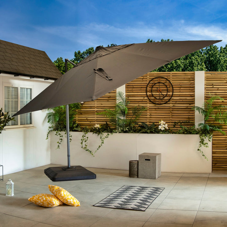 Bracken Outdoors Napoli Grey 3m x 3m Square Cantilever Parasol With LED Lights *Damaged Box*
