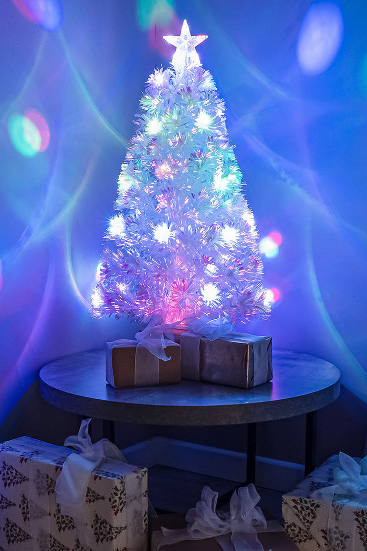 White Fibre Optic Christmas Tree 2ft to 7ft with Multicoloured LED Lights