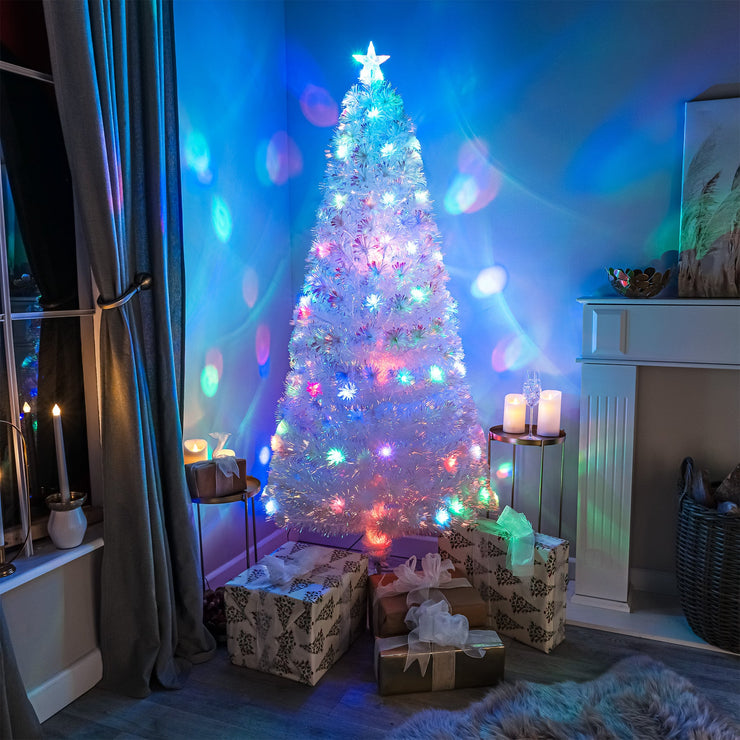 White Fibre Optic Christmas Tree 2ft to 7ft with Multicoloured LED Lights
