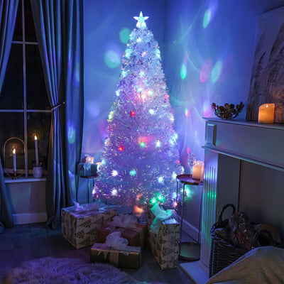 White Fibre Optic Christmas Tree 2ft to 7ft with Multicoloured LED Lights