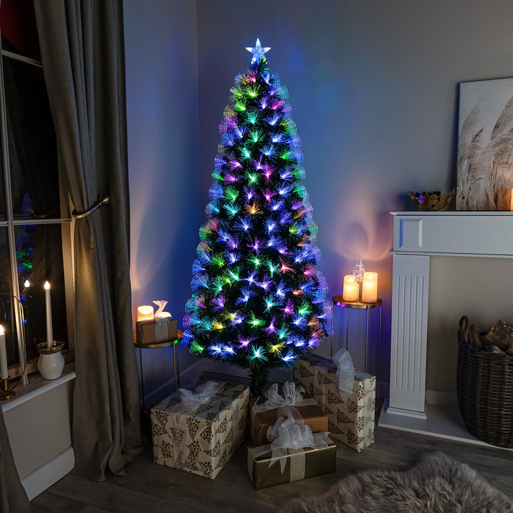 Green Fibre Optic Christmas Tree 4ft - 7ft with Remote Control and Multi Coloured Fibre Optic Lights