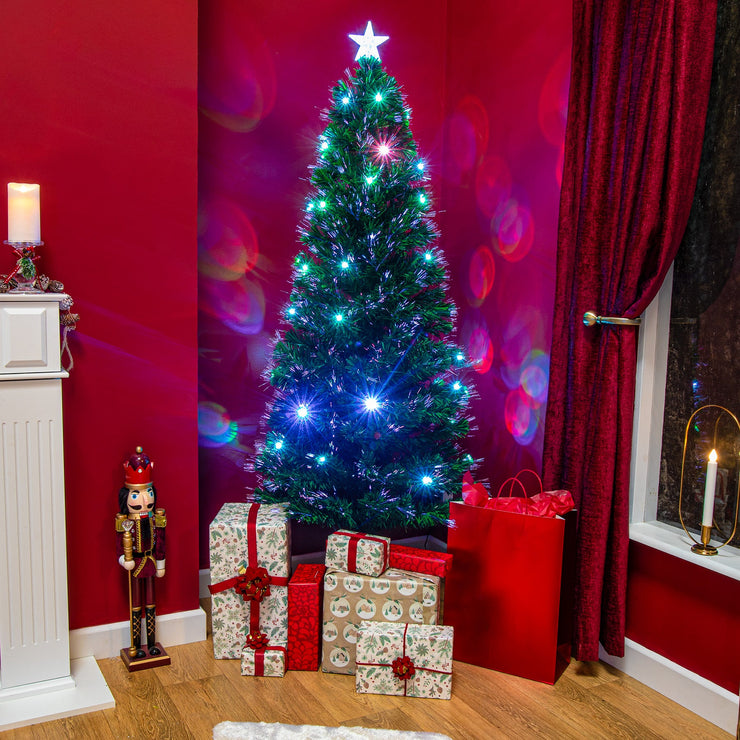 Fibre Optic Green Christmas Tree 2ft to 7ft with Multi-Coloured LED Lights