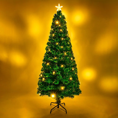 2ft - 7ft Green Fibre Optic Christmas Tree with Warm White LED's and Fibre Optic Lights