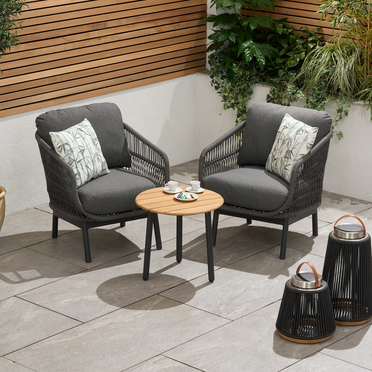 Bracken Outdoors Colorado 2 Seat Aluminium Teak Rope Garden Bistro Set