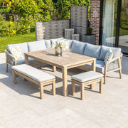 Bracken Outdoors Charlton Acacia Wood and Rope Garden Furniture Corner Sofa Set with Dining Table