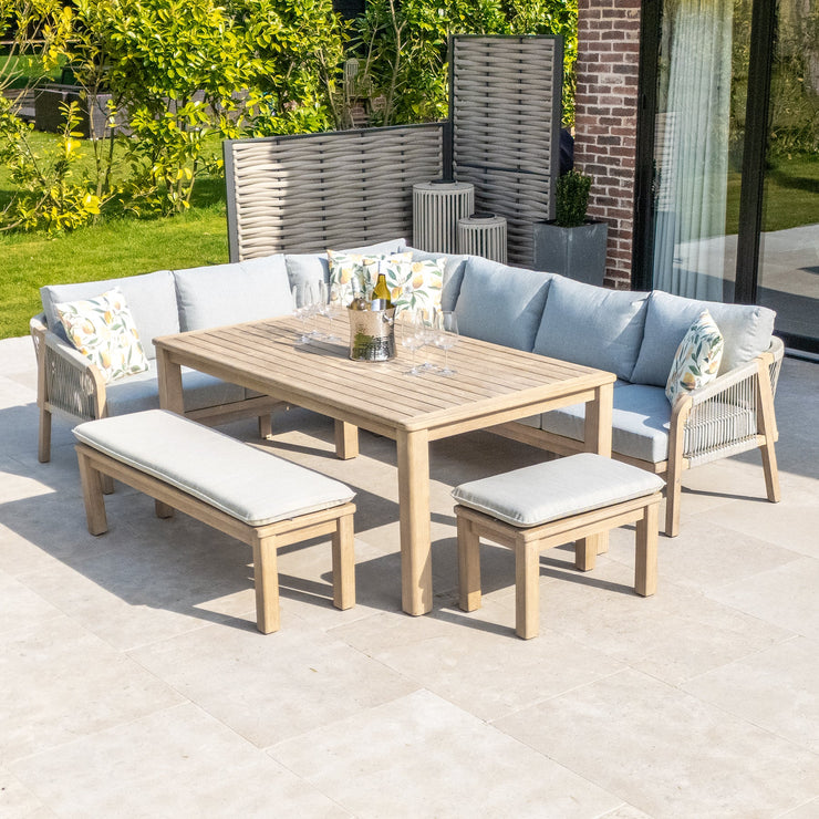 Bracken Outdoors Charlton Acacia Wood and Rope Garden Furniture Corner Sofa Set with Dining Table