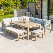 Bracken Outdoors Charlton Acacia Wood and Rope Garden Furniture Corner Sofa Set with Dining Table