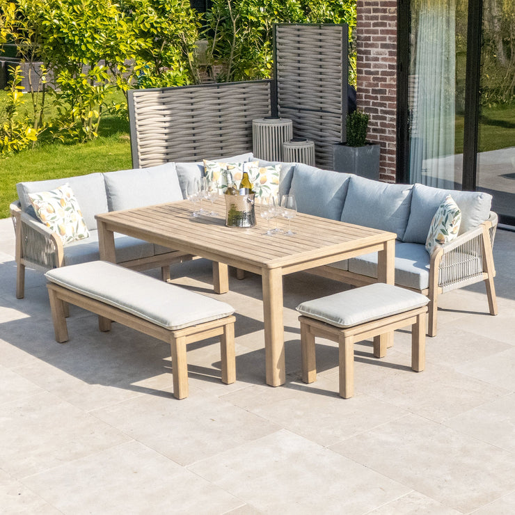 Bracken Outdoors Charlton Acacia Wood and Rope Garden Furniture Corner Sofa Set with Dining Table