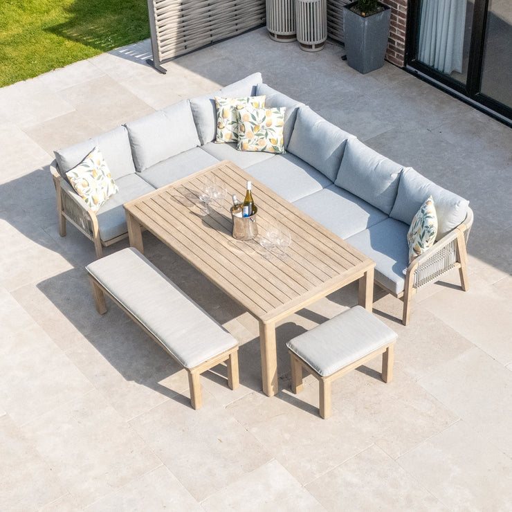 Bracken Outdoors Charlton Acacia Wood and Rope Garden Furniture Corner Sofa Set with Dining Table
