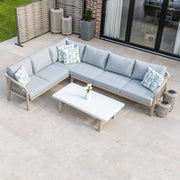 Bracken Outdoors Charlton Acacia Wood and Rope Garden Furniture Corner Sofa Set with Coffee Table