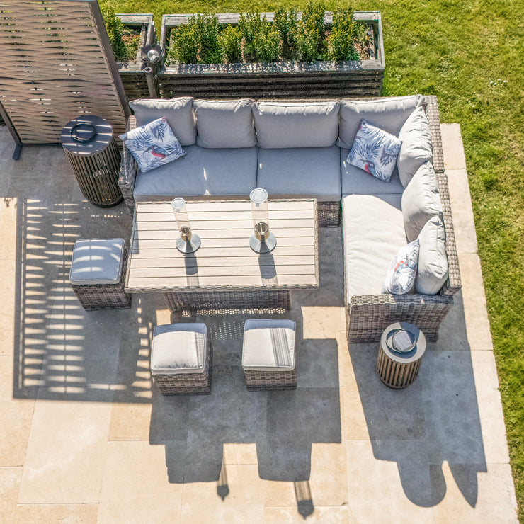 Kettler Palma Fire Pit Table with Rattan Corner sofa set.