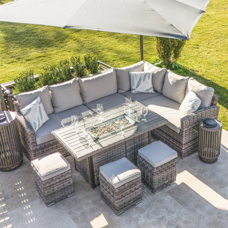 Kettler Palma Fire Pit Table with Rattan Corner sofa set.