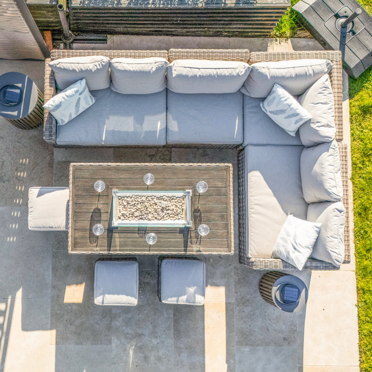 Kettler Palma Fire Pit Table with Rattan Corner sofa set.
