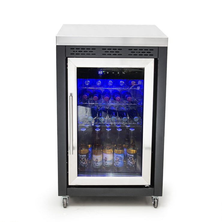Draco Grills Titan Outdoor Kitchen Black Single Fridge Cabinet with Stainless Steel Top